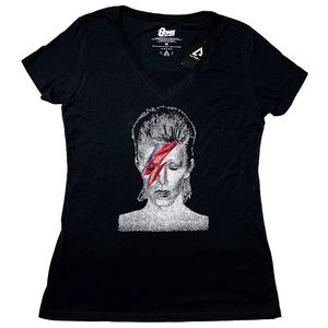 NWT LA Pop Art David Bowie Aladdin Sane Word Graphic T-Shirt Black Women’s M